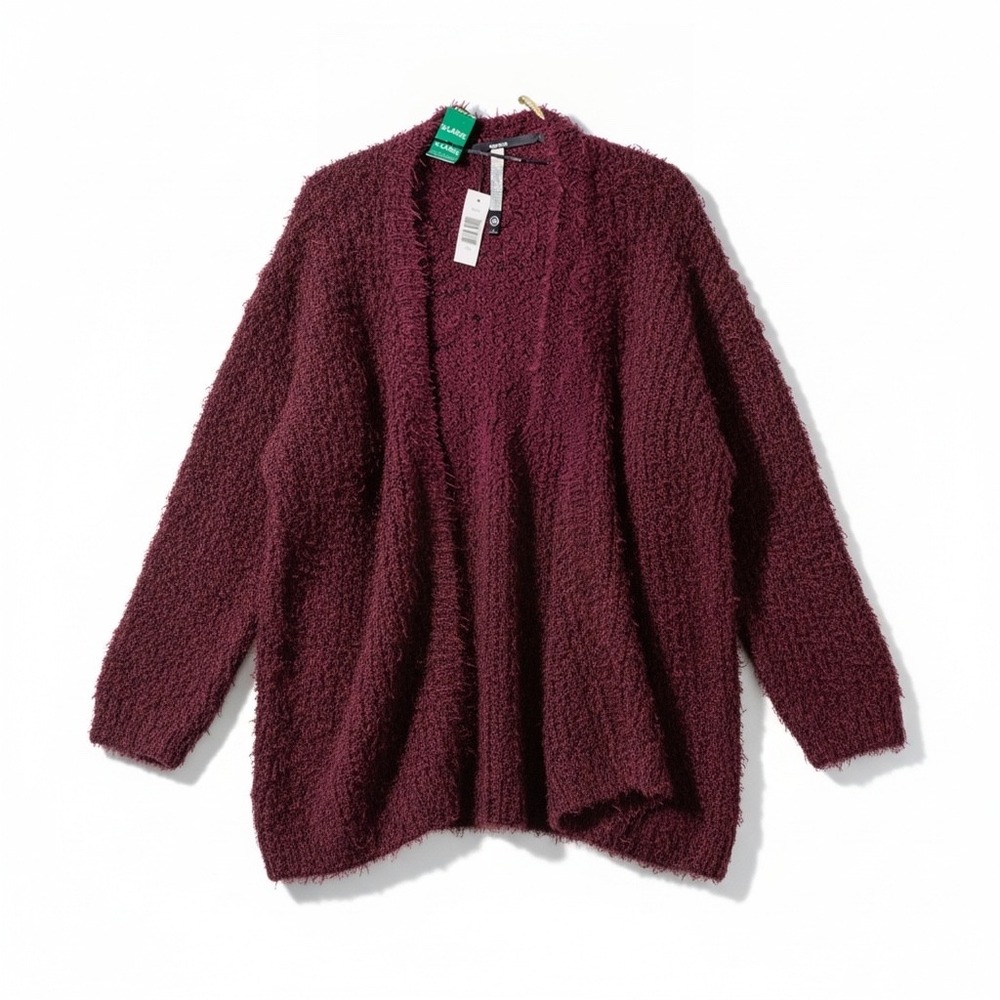Kensie Eyelash Knit Cardigan Burgundy XL New With Tags Fuzzy Open Front